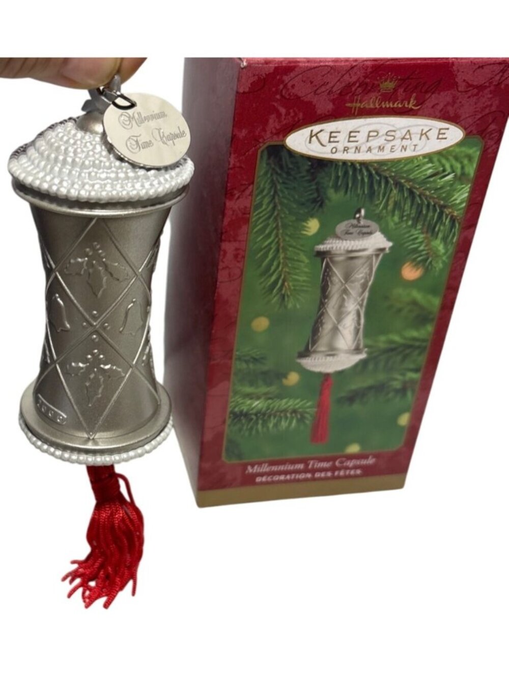 Hallmark Keepsake Millennium Time Capsule Ornament 2000 Silver Red Tassel